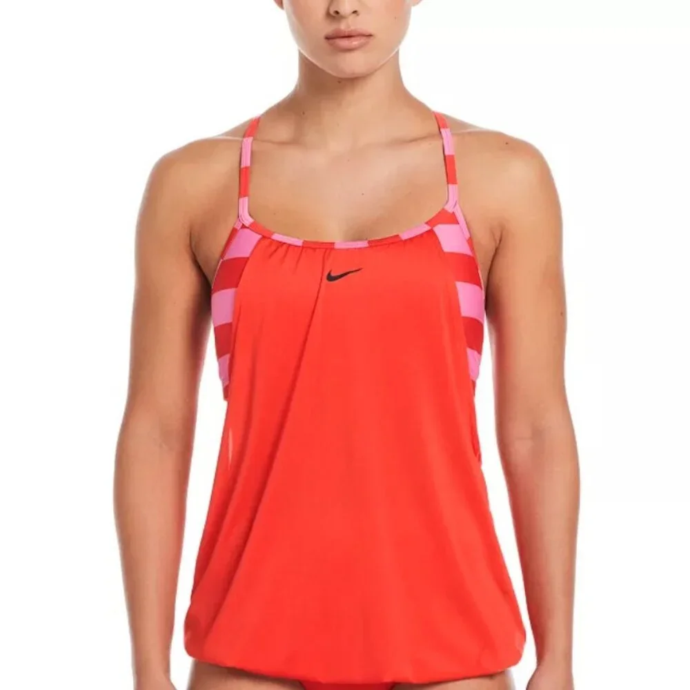 NWT Nike Micro-Stripe Layered Tankini Swim Top Women's Pink SZ MEDIUM